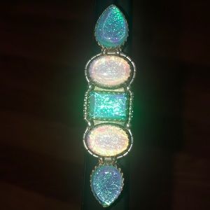 Teal & White Glitter Glass Crawler Ring